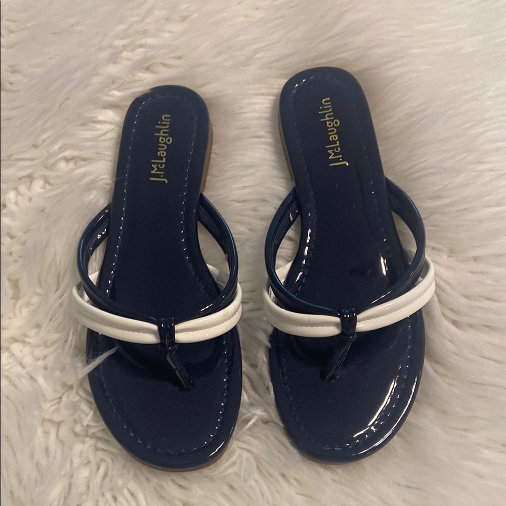 J. McLaughlin Blue and White Sandals Classic Thong Style size not available